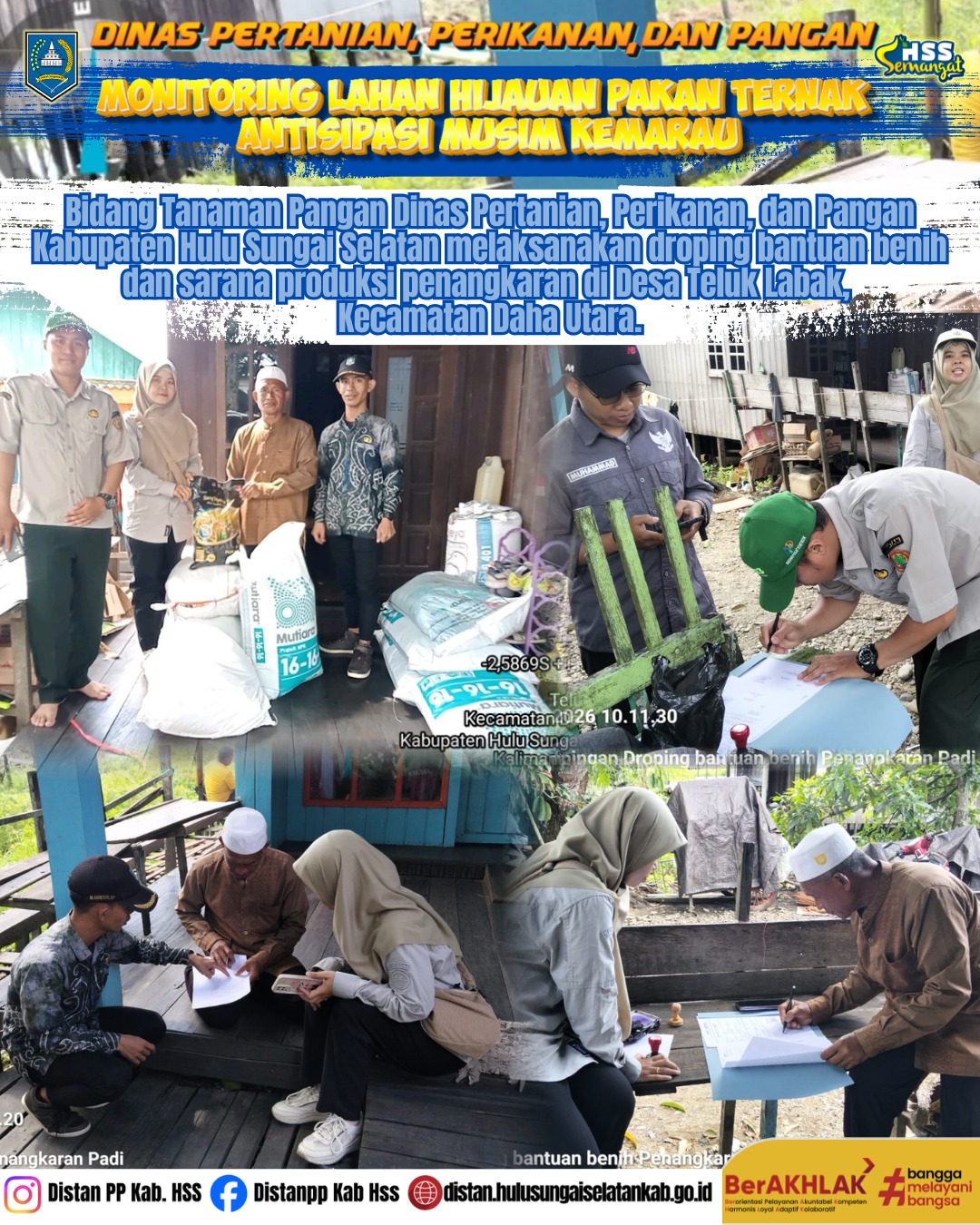 “Dukung Musim Tanam, Dinas Pertanian HSS Droping Benih 125 Kg dan Pupuk NPK 250 Kg di Desa Teluk Labak”