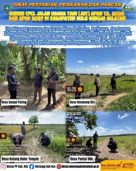 Survey CPCL Jalan Usaha Tani (JUT) APBN Tahun Anggaran 2026 dan APBD 2027 di Kabupaten Hulu Sungai Selatan